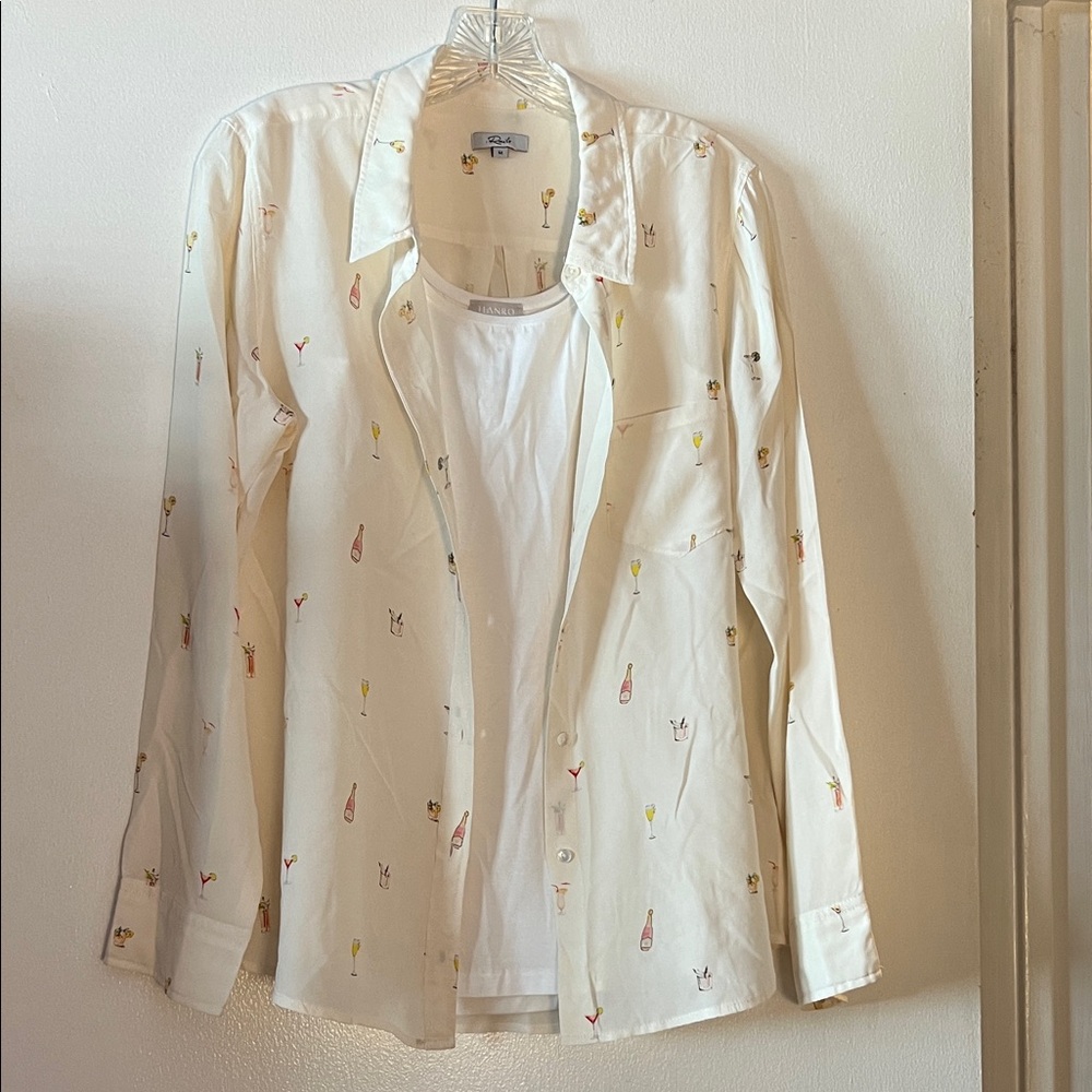 Rails Off White Shirt with Colorful Cocktail Print with a Hanro White Tank Top